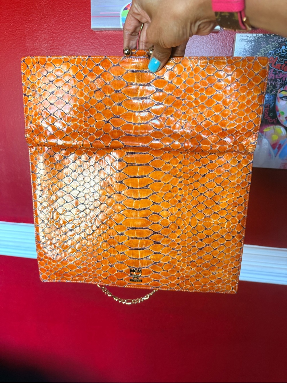 MCM Orange Embossed Leather shoulder Bag - Picture 14 of 14